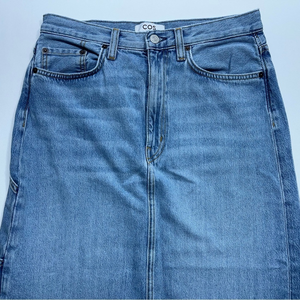 COS Denim Skirt Womens Size 6 Blue Long 5 Pocket Midi Zip Button Slit